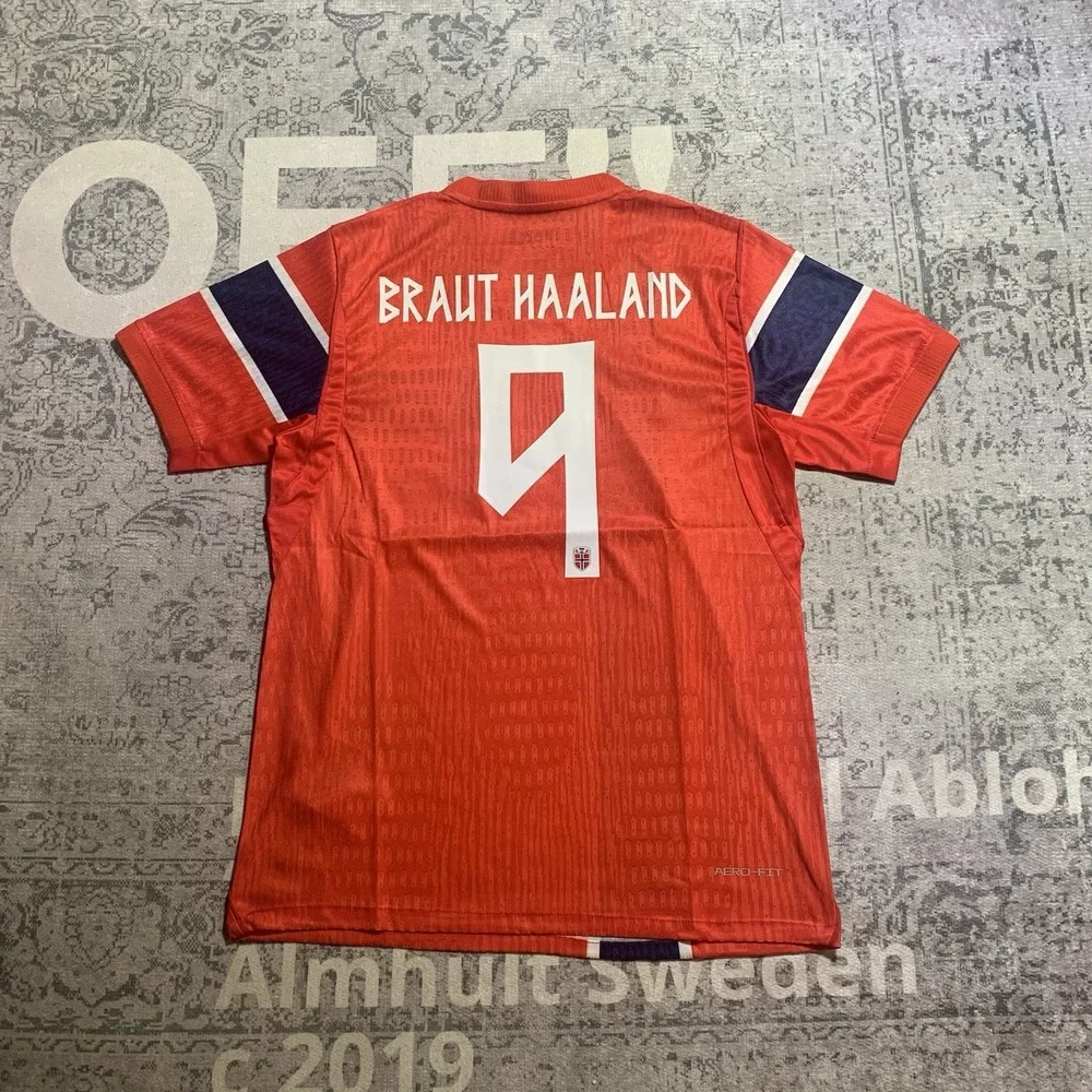 Norway National Team Braut Haaland #9 Soccer Jersey Red/Blue Men Size Large NWT